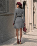 Vintage Double Breasted Pleated Hem Short Dress