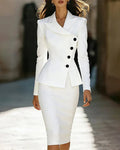 Asymmetric Wrap Blazer and Pencil Skirt Suit Set
