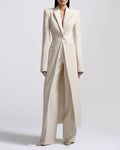 Long Split Tailored Blazer And Wide Leg Pants Suit Set