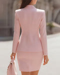 Single Button Fitted Blazer And Pencil Skirt Suit Set
