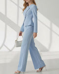 Asymmetric Button Peplum Blazer Wide Leg Pants Set
