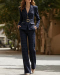Tweed Belted Blazer and Wide-Leg Pants Set