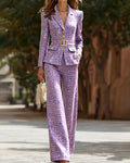 Tweed Belted Blazer and Wide-Leg Pants Set