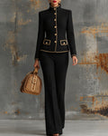 Mandarin Collar Tweed Jacket and Flared Pants Set