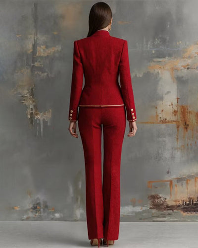 Mandarin Color Close Women's Mandarin Collar Tweed Jacket and Flared Pants Set – COOFANDY