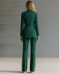 Striped Trim Double-Breasted Blazer and Flared Pants Set