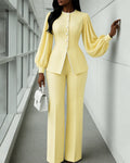 Vintage Piped Lantern Sleeve Pants Set