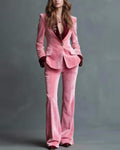 Luxe Velvet Notch Lapel Flare Pants Set