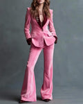 Luxe Velvet Notch Lapel Flare Pants Set