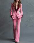 Luxe Velvet Notch Lapel Flare Pants Set