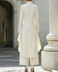 Asymmetric Mock Neck Tunic Coat and Wide-Leg Pants Set