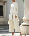 Asymmetric Mock Neck Tunic Coat and Wide-Leg Pants Set