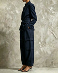 Mandarin Collar Pinstripe Wide Leg Pants Set