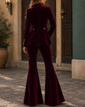 Military Velvet Double Breasted Bell Bottom Pants Set