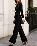 Colorblock Shawl Lapel Wrap Blazer Pants Set