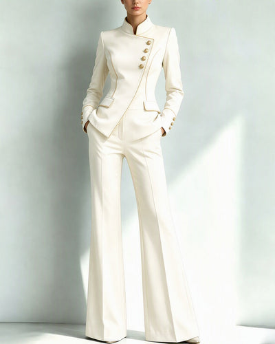 Women's Piped Stand Collar Asymmetric Blazer Pants Set – COOFANDY