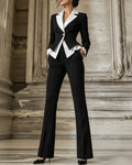 Peplum Contrast Lapel Blazer Pants Set