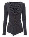Cowl Neck Draped Front Ruched Waist Top