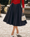 Retro Sailor Collar Colorblock Faux Two-Piece Swing Midi Dress