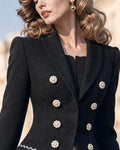 Vintage Double-Breasted Pearl Button Cinched Peplum Blazer
