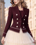 Vintage Double-Breasted Pearl Button Cinched Peplum Blazer