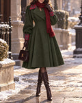 Vintage Tartan Plaid Trim Pleated Swing Trench Coat