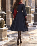 Vintage Tartan Plaid Trim Pleated Swing Trench Coat