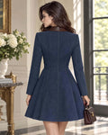 Vintage Contrast Leather Collar Button-Down A-Line Dress