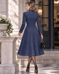 Vintage Asymmetric Sweetheart Stand Collar Denim-Style Midi Swing Dress