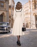 Vintage Contrast Trim Lapel Button-Down A-Line Swing Coat Dress