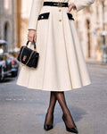 Vintage Contrast Trim Lapel Button-Down A-Line Swing Coat Dress