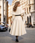 Vintage Knit Collar Fringe Cape & Swing Midi Skirt Two-Piece Set
