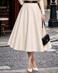 Vintage Knit Collar Fringe Cape & Swing Midi Skirt Two-Piece Set