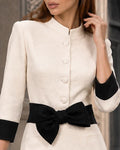Colorblock Trim Bow Accent Bodycon Sheath Mini Dress