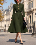 Vintage Two-Piece Cropped Jacket and Flared A-Line Midi Dress Set