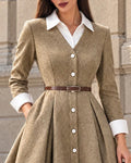 Vintage V-Neck Princess Seam Flared Swing Coat Dress