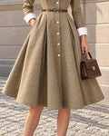 Vintage V-Neck Princess Seam Flared Swing Coat Dress
