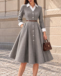 Vintage V-Neck Princess Seam Flared Swing Coat Dress