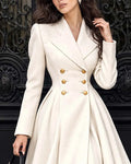 Inverted Pleat Shoulder Fit-and-Flare Midi Swing Coat