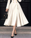 Inverted Pleat Shoulder Fit-and-Flare Midi Swing Coat