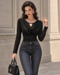 Chic Sparkly Draped Neckline Blouse