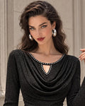 Chic Sparkly Draped Neckline Blouse