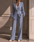 Elegant Feather Cuffs Blazer and Suit Pants Set
