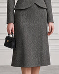 Timeless Herringbone Shawl Lapel Blazer Skirt Set