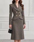 Timeless Herringbone Shawl Lapel Blazer Skirt Set