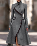 Modern Fashion Asymmetric Lapel A-Line Long Coat