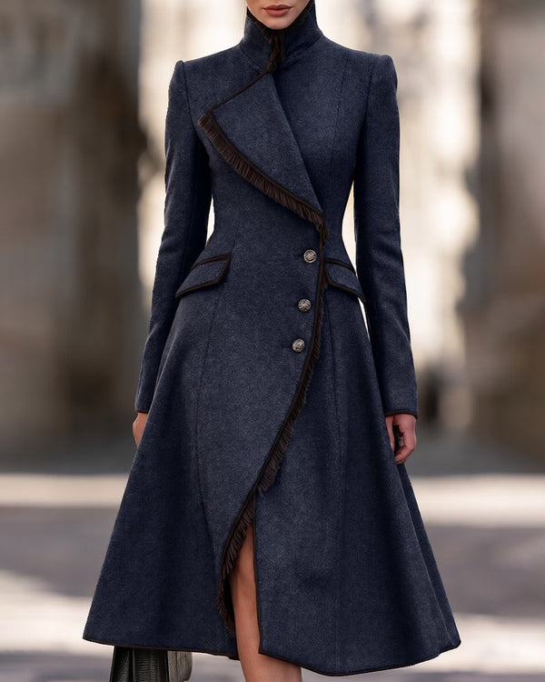 Modern Fashion Asymmetric Lapel A-Line Long Coat