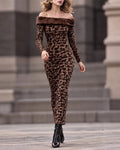 Faux Fur Leopard Print Off-the-Shoulder Bodycon Dresses
