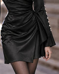 Fashion Flared Sleeves Satin Wrap Dress