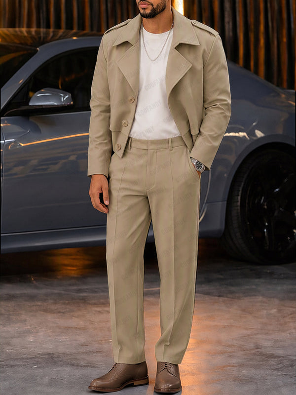 Smart Casual Cropped Trench Jacket and Pants Set
